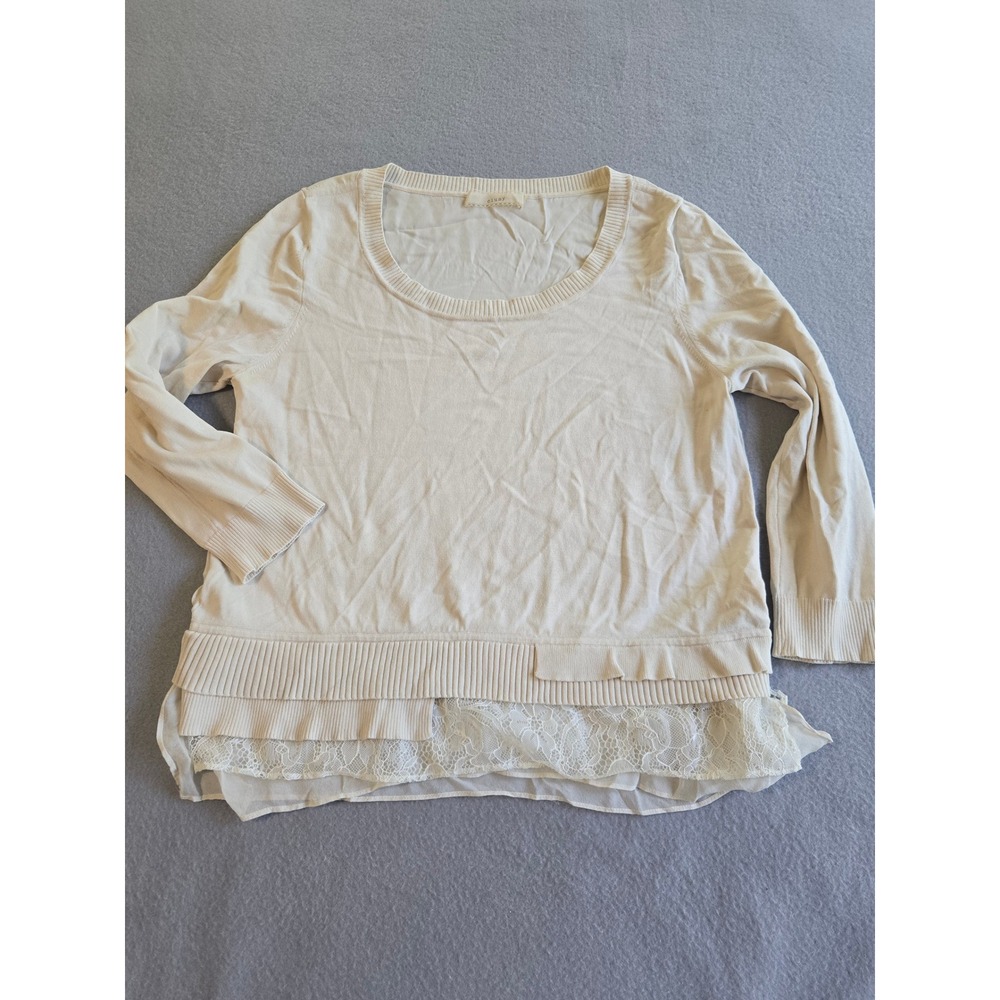 Cluny Anthropologie Sweater Womens M Cream Silk Blend‎ Lace Layered Ruffle Hem